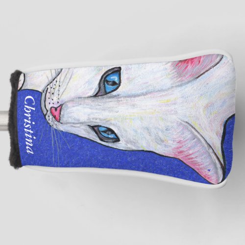 Beautiful White Cat With Bright light Blue eyes Golf Head Cover
