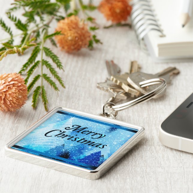 Beautiful White Christmas Square Keychain (Side)