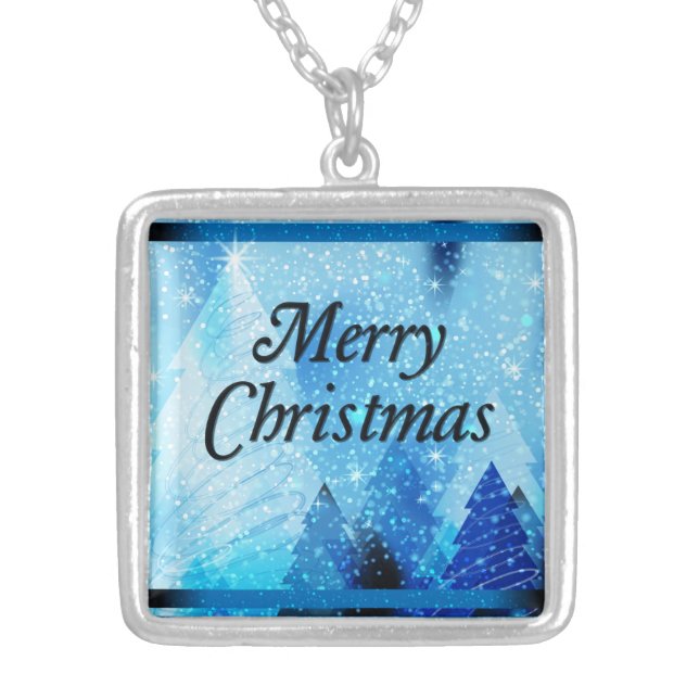Beautiful White Christmas Square Silver Plated Necklace (Front)