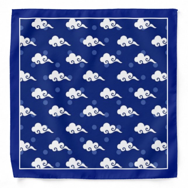 Beautiful white cloud pattern on royal blue bandana (Front)