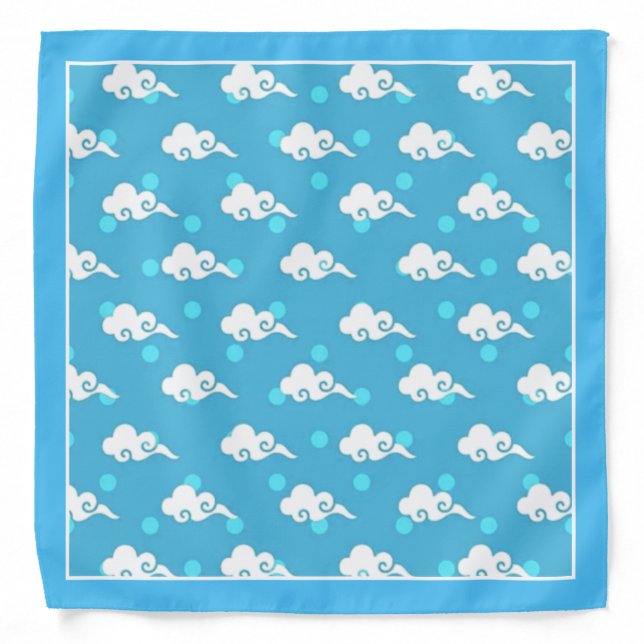 Beautiful white cloud pattern on turquoise bandana (Front)