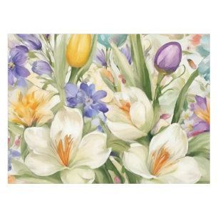Beautiful White Crocuses, Сolorful Spring Flowers Tablecloth