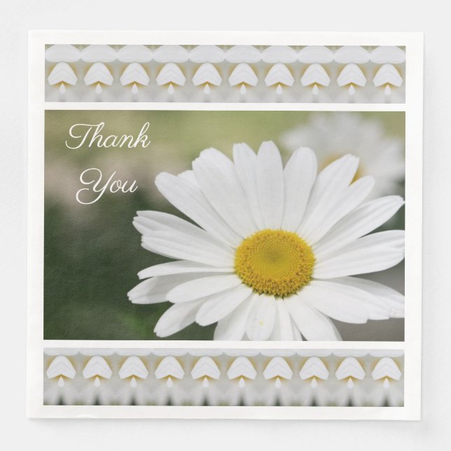 Beautiful White Daisy Paper Napkins To Personalize (Front)