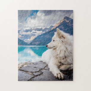 Beautiful White Dog Lake Louise Canada Travel Jigsaw Puzzle