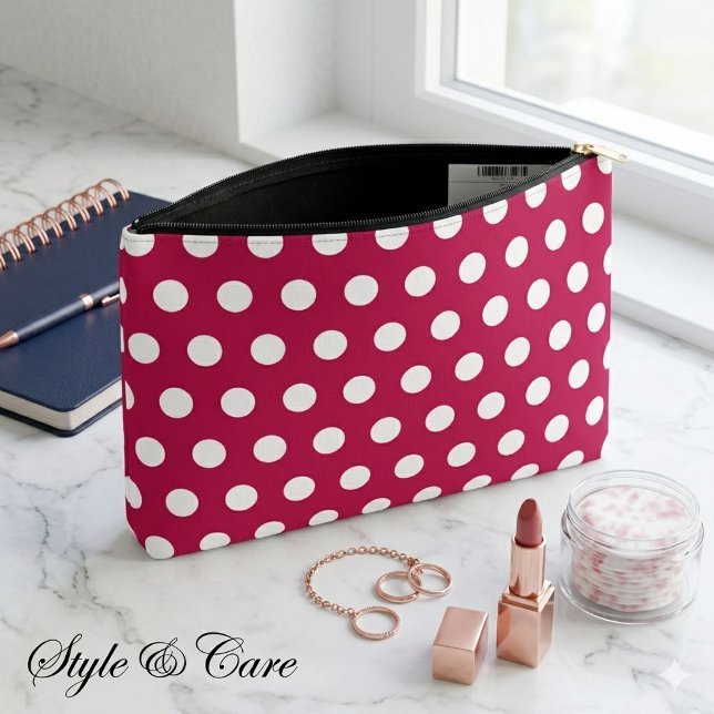Beautiful White Dot Red Rose Zipper Accessory Pouch (Beautiful White Dot Red Rose Zipper Accessory Pouch)