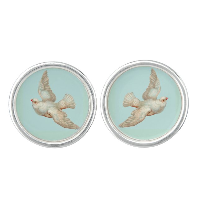  beautiful white dove cufflinks (Front)
