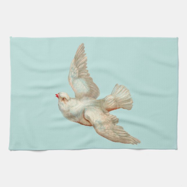 beautiful white dove print kitchen towel (Horizontal)