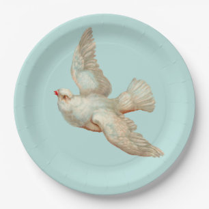 beautiful white dove print paper plates