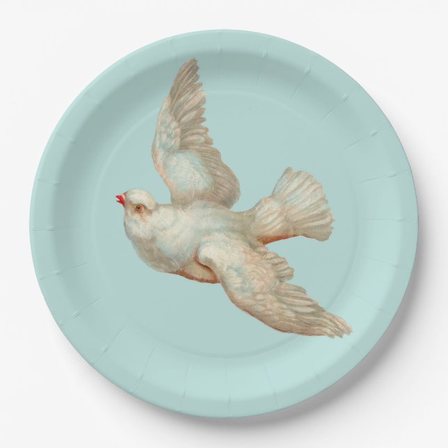 beautiful white dove print paper plates (Front)