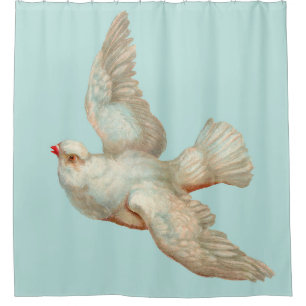 beautiful white dove print shower curtain