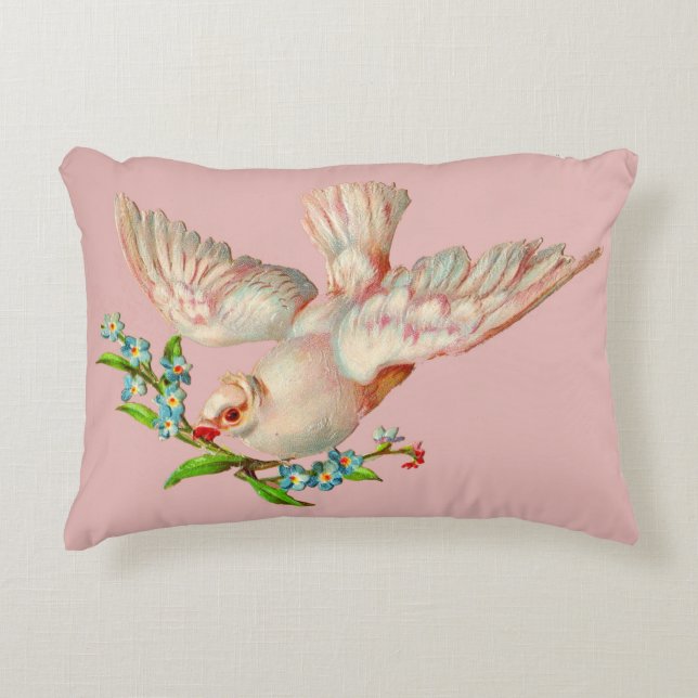 beautiful white dove with sprig in its mouth  accent pillow (Front)