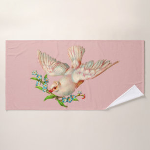 beautiful white dove with sprig in its mouth bath towel set