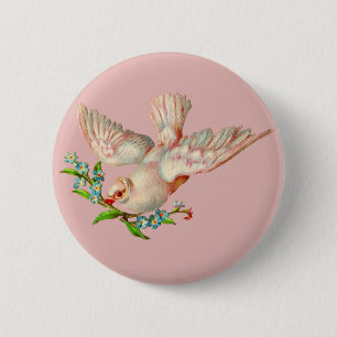  beautiful white dove with sprig in its mouth button