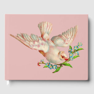 beautiful white dove with sprig in its mouth guest book