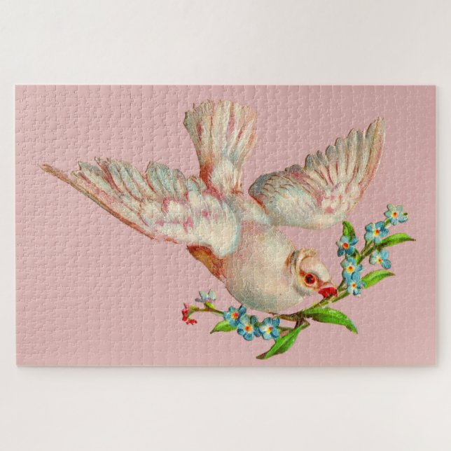  beautiful white dove with sprig in its mouth jigsaw puzzle (Horizontal)