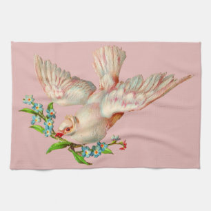 beautiful white dove with sprig in its mouth kitchen towel