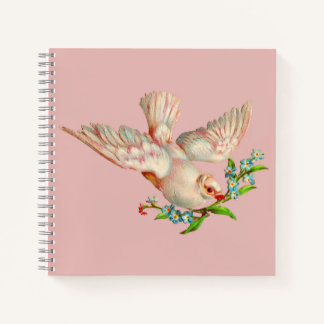 beautiful white dove with sprig in its mouth notebook