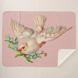 beautiful white dove with sprig in its mouth sherpa blanket