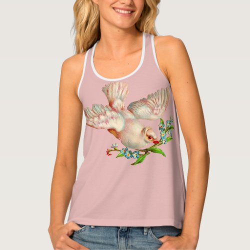 beautiful white dove with sprig in its mouth tank top