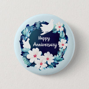 Beautiful White Doves Floral Wreath Button