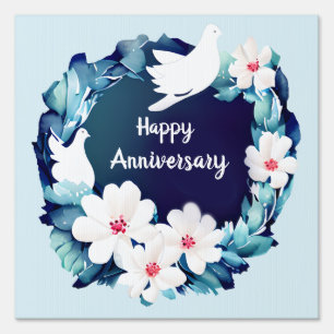 Beautiful White Doves Floral Wreath Sign