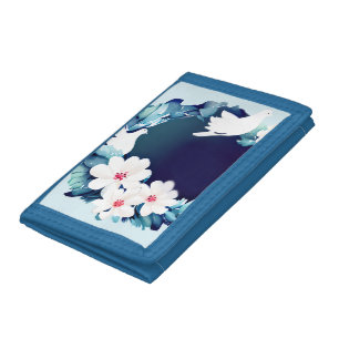 Beautiful White Doves Floral Wreath Trifold Wallet