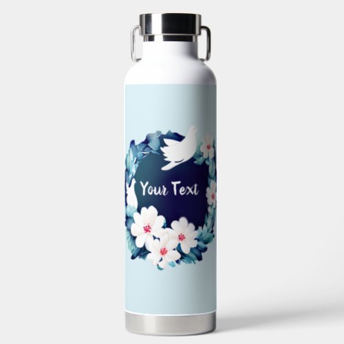 Beautiful White Doves Floral Wreath Water Bottle