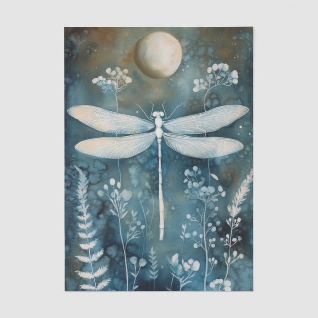 Beautiful White Dragonfly Cyanotype Printing Tissue Paper (Front)