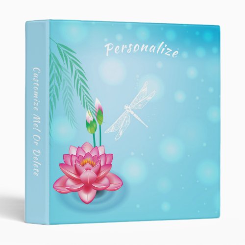 Beautiful White Dragonfly Pink Lotus Flower Yoga   3 Ring Binder