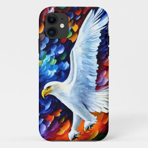 Beautiful White Eagle in Flight Painting   iPhone 11 Case