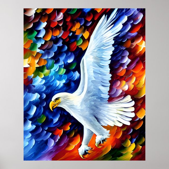 Beautiful White Eagle in Flight Painting  Poster (Front)