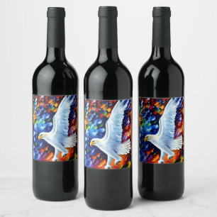 Beautiful White Eagle in Flight Painting  Wine Label