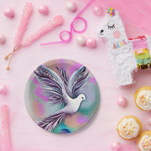 Beautiful White Ethereal Watercolor Dove Paper Plates