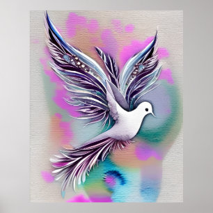 Beautiful White Ethereal Watercolor Dove Poster