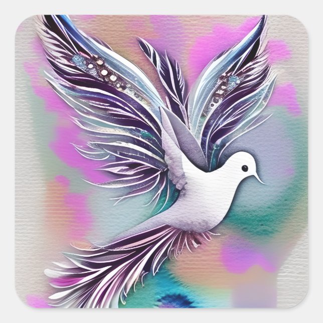 Beautiful White Ethereal Watercolor Dove Square Sticker (Front)