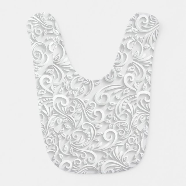 Beautiful White Faux Texture Baby Bib (Front)