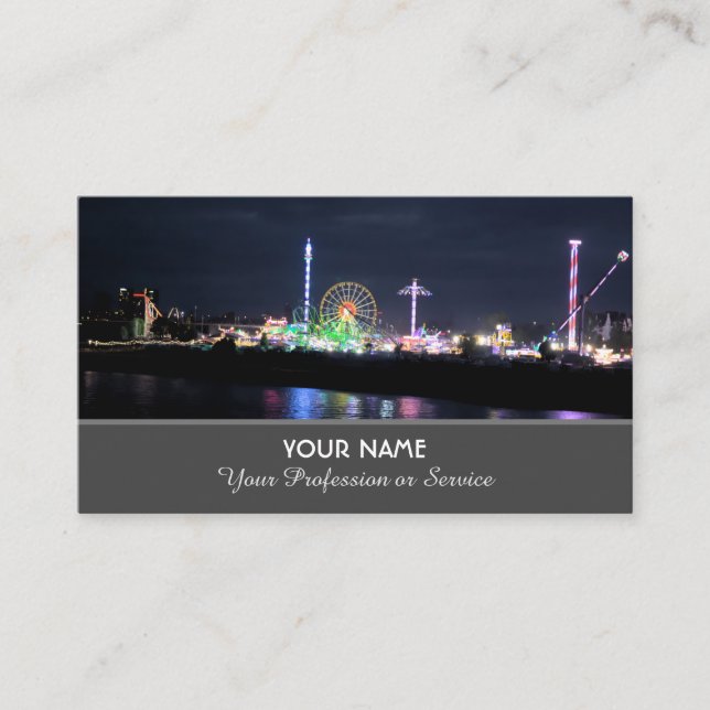 Beautiful white ferris wheel infront of blue sky business card (Front)