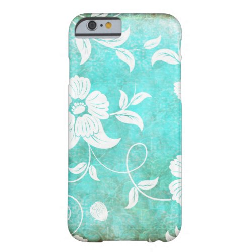 Beautiful White Floral Design on Bright Turquoise Barely There iPhone 6 Case