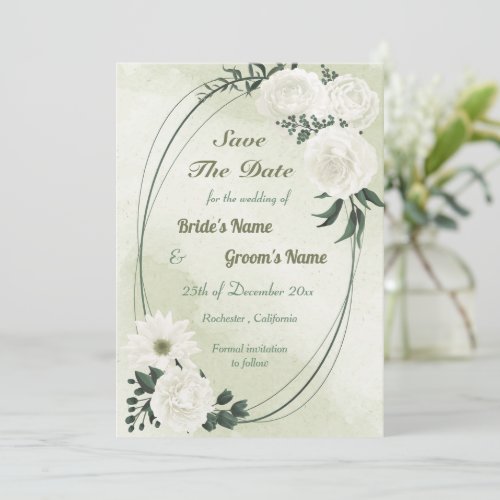 beautiful white floral geometric save the date