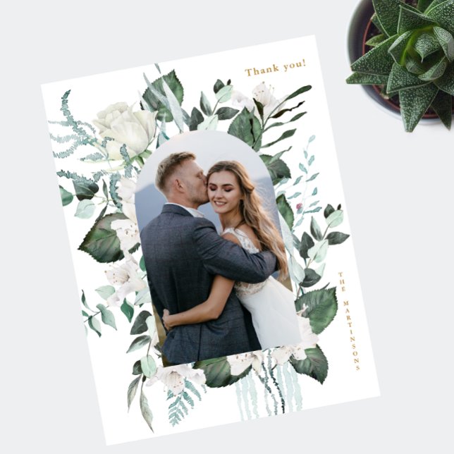 Beautiful White Floral Photo Wedding Thank You Postcard (Creator Uploaded)