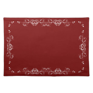 Beautiful White Floral Vector on Burgundy Cloth Pl Placemat