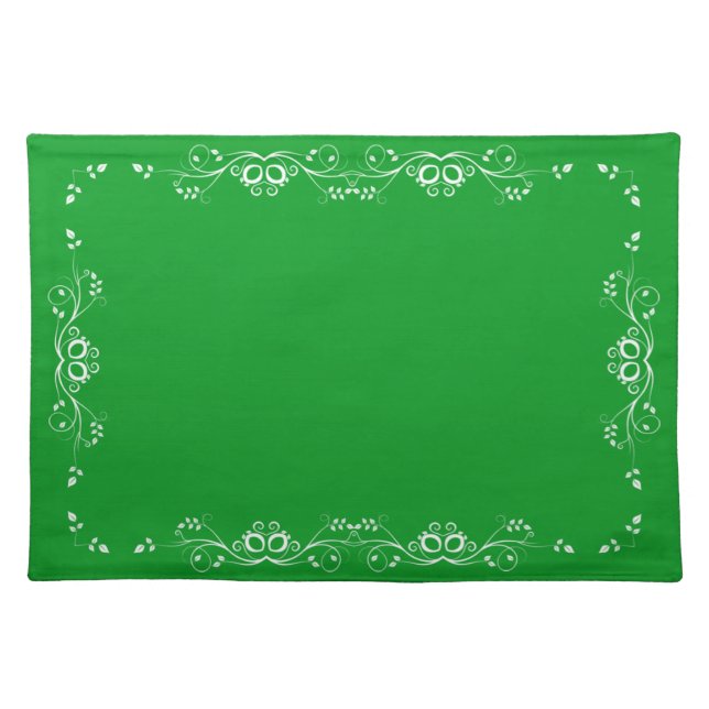 Beautiful White Floral Vector on Green   Cloth Placemat (Front)