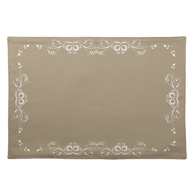 Beautiful White Floral Vector on Lucky Beige Cloth Cloth Placemat (Front)
