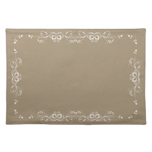 Beautiful White Floral Vector on Lucky Beige Cloth Placemat