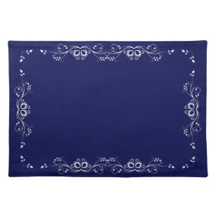 Beautiful White Floral Vector on Navy Blue Cloth Placemat