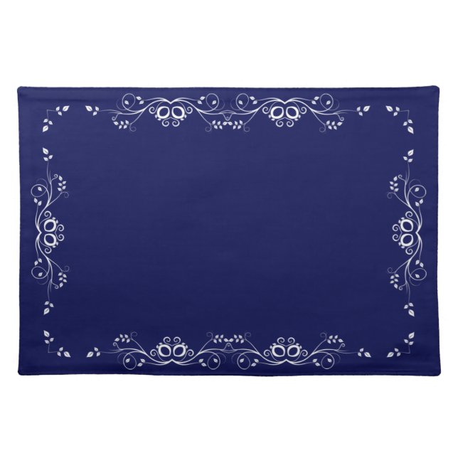 Beautiful White Floral Vector on Navy Blue Cloth Placemat (Front)