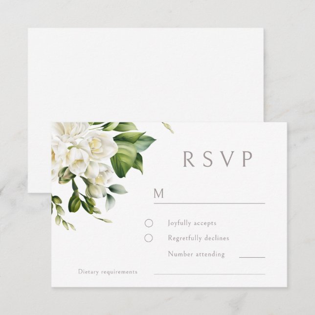 Beautiful White Floral Wedding  RSVP Card (Front/Back)