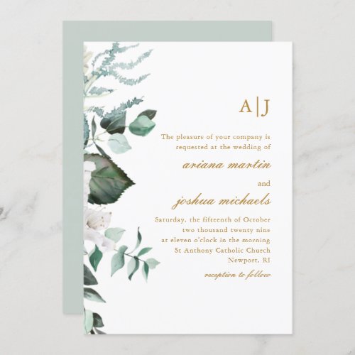 Beautiful White Floral with Monogram Invitation