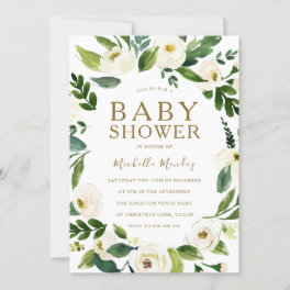 Beautiful White Floral Wreath Neutral Baby Shower Invitation