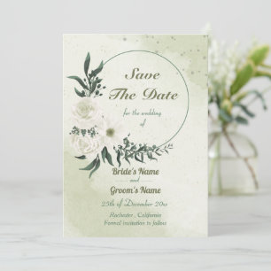 beautiful white floral wreath save the date